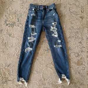 American Eagle Outfitters Distressed Dark Blue Cropped Jeans